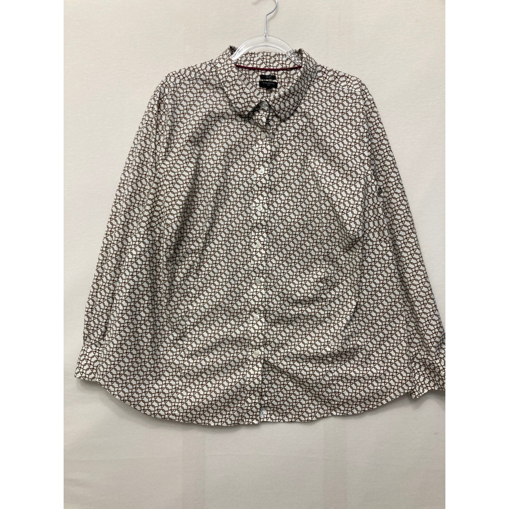 Talbots Button Down Size 24W White Brown Chain Link Non-Iron Stretch Preppy